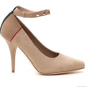 Burberry Women's Tan Suede Ankle Heel Pump Eu 37 🤎